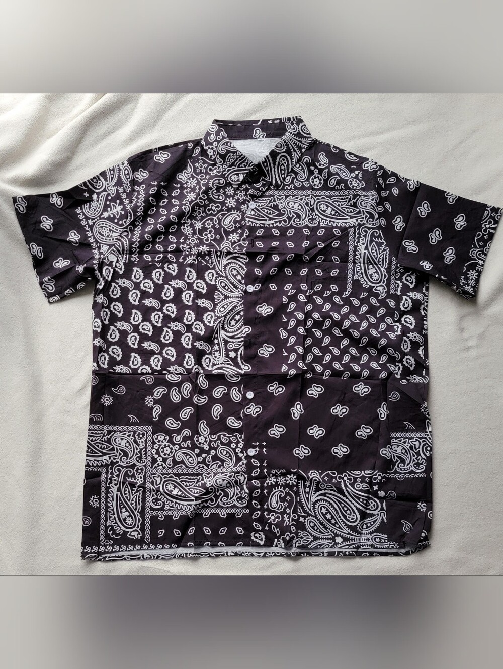 T.J.Maxx Black Short-Sleeve Bandana Print Button-Down Shirt